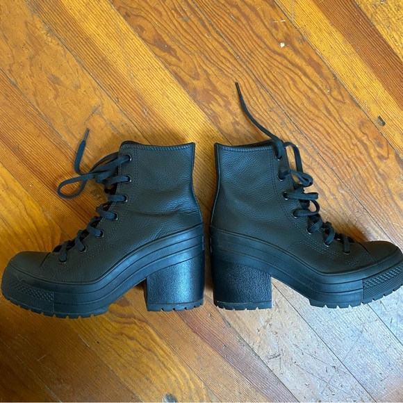 Converse Chuck 70 De Luxe Heel Leather Shoe - Black Monochrome - Picture 3 of 9